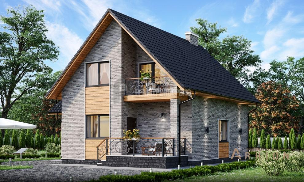 3. Проект одноэтажного дома в европейском стиле с двускатной кровлей, t-43-01, площадью - 153 кв c мансардой, терассой, гаражом